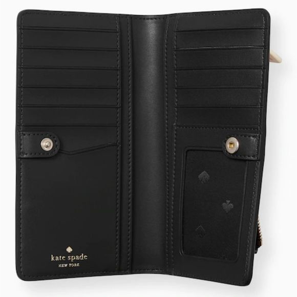 Kate Spade ♠️ Staci Large Slim Bifold Wallet Warm Beige and Black - Picture 2 of 6